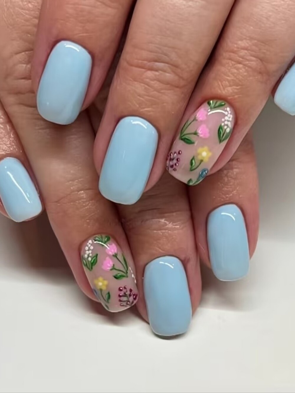 Blue Floral Press On Nails